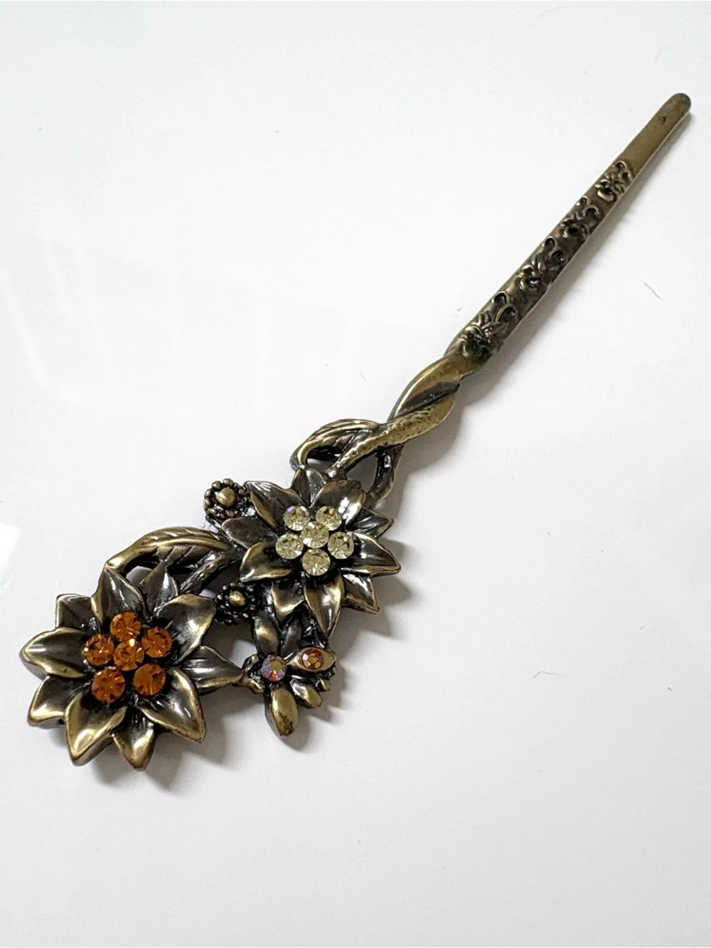 Antique Gold Floral Jeweled Hair Stick